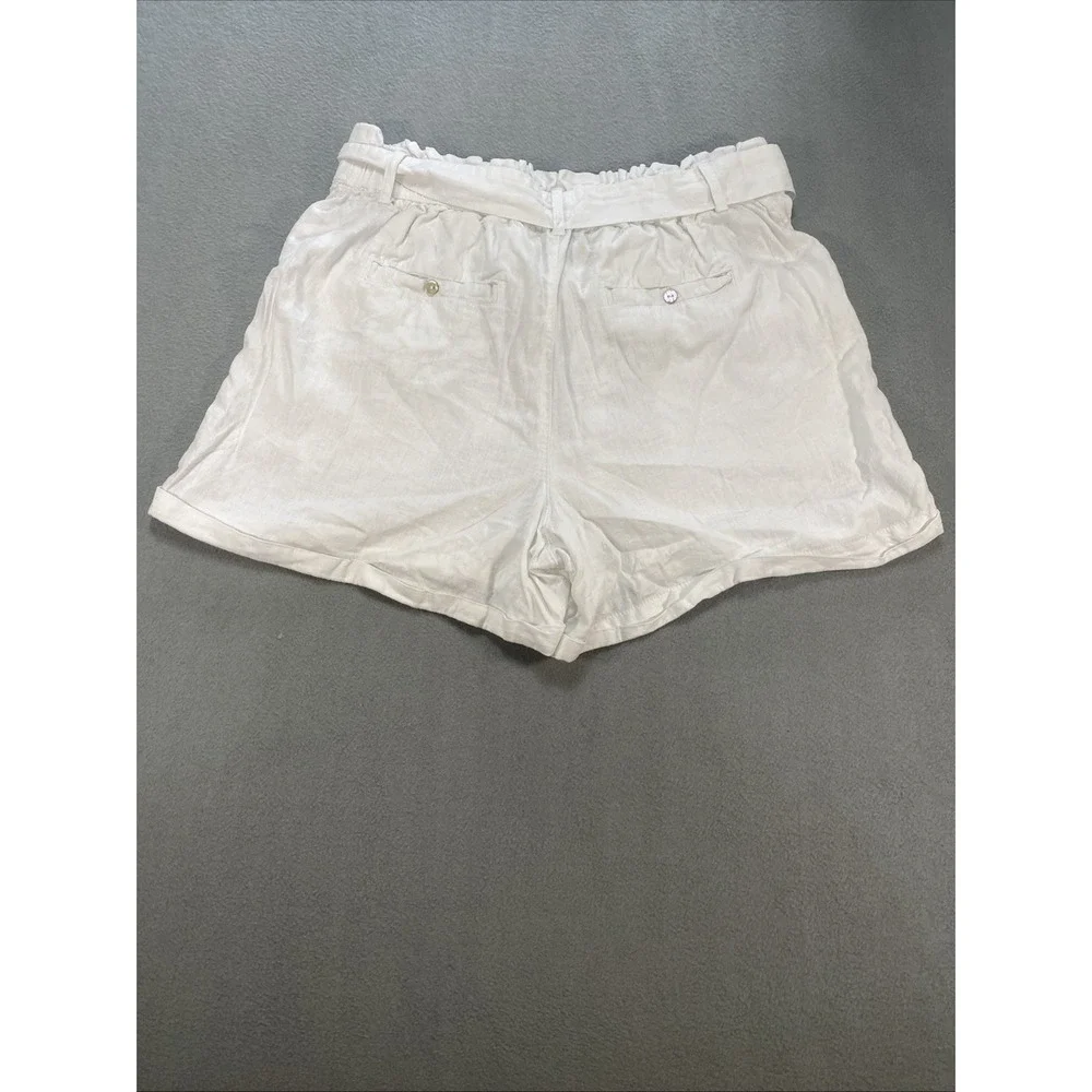 Nicole Miller Women's Belted Linen Blend Shorts Large White Beach Coastal Summer